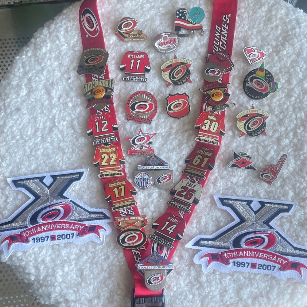 Vintage Rare Carolina Hurricane Pins with Lanyard and 2 patches